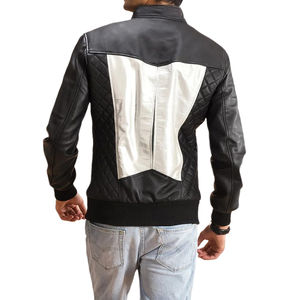 Vestes pour hommes, couleur noir et blanc, cuir véritable, veste en cuir de motard, veste de moto pour hommes en 2026 - Product Image 3