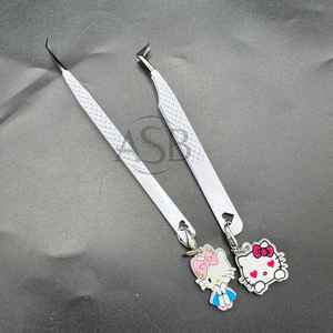 Black & White Diamond Grip Eyelash <b>Tweezers</b> Custom Stainless Steel Volume Tip Heart Engraved Lash <b>Tweezers</b> Curved Straight Type - Product Image 1