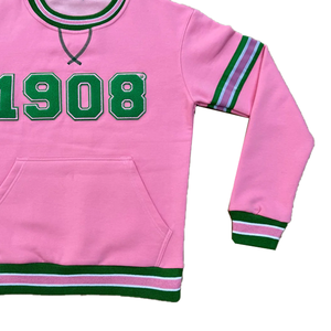 Sweat-shirt à col rond en chenille rose respirant pour 1908 lettre rayures vertes manchette côtelée anti-rétrécissement anti-rides imprimé en 3D - Product Image 4