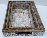 Ensemble de plateaux de service rectangulaires en MDF imprimé de luxe, écologiques, 3 plateaux en bois décoratifs et durables pour la salle à manger, la cuisine, la table basse