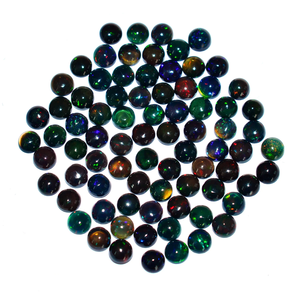 Opale de Welo naturelle AAA+ noire éthiopienne, pierre précieuse ronde cabochon de 3 mm, multi-feu, dos plat, pour bijoux - Product Image 1