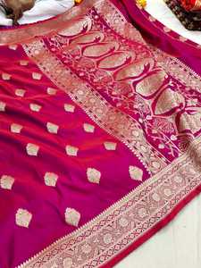 Blusa de Saree de Chifón Puro Mashru Tradicional de Diseño Artesanal, Hermosa Tejido Banarasi, Secado Rápido, Protección Solar - Product Image 4