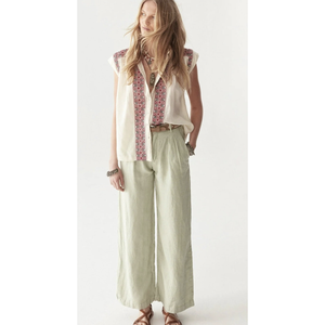 Pantalon Palazzo Ample Femme Berenson Avocado à Imprimé Floral Taille Mi-Haute 100% Lin Respirant Style Décontracté Coupe Ample du XS au XL - Product Image 1