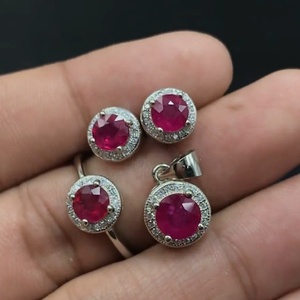 Elegante conjunto de joyería de Halo de plata de ley 925, 7mm, corte ovalado, rubí Natural CZ, piedra preciosa hecha a mano India para bodas, regalos de compromiso - Product Image 3