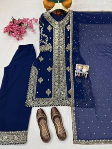 Conjunto de Kurti y Palazzo Recién Lanzado con Elegante Encaje, Vestido Pakistaní de 3 Piezas, Traje Palazzo para Venta de Exportación - Product Image 5