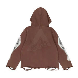 Sudadera con capucha con borde cortado desgastado de algodón/poliéster pesado para hombre de estilo de diseñador patrón de impresión personalizado tinte sólido transpirable - Product Image 2