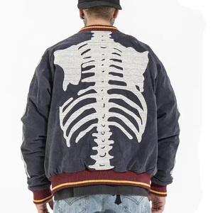 Crâne personnalisé chenille broderie appliques Logo Letterman Varsities Baseball Street veste universitaire en cuir PU pour hommes - Product Image 3