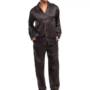 Conjunto de ropa de dormir de satén con logotipo personalizado para hombre, largo, duradero, de fibra de bambú, cómodo, mangas acampanadas, clásico, transpirable - Product Image 2