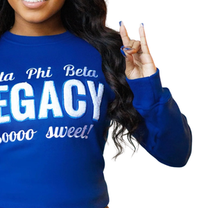 Zeta Legacy Chenille Sudadera Algodón Fleece Sorority Apparel Bordado Zeta Phi Beta Legacy Blue Pullover Cuello redondo - Product Image 6