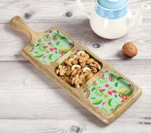 Recién llegado para plato con compartimento de madera de mango para servir nueces, dátiles y postres, esmalte impreso para Ramadán y Diwali - Product Image 2