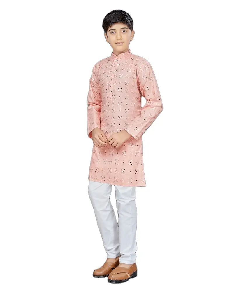 Huwelijkskleding Katoenen Spiegelwerk Kid 'S Kurta Met Puur Katoenen Pyjama Beste Kwaliteit Tegen Laagste Prijs Leverancier India