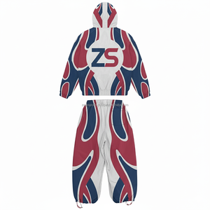 Traje cortavientos GSM 210 de alta calidad, tela de poliéster duradera, diseño de Panel rojo, azul y blanco, serigrafía de logotipo personalizado de talla grande - Product Image 2