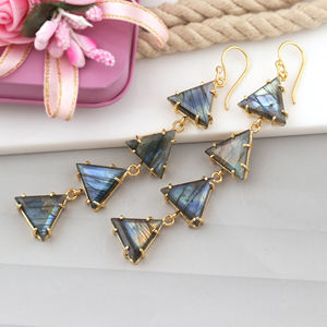 Triangulaire bleu flashy labradorite longue boucle d'oreille griffe designer crochet fait main suspendu balancent pour un usage quotidien cadeau pour elle - Product Image 1