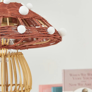 Pendentif champignon en rotin fait à la main Lumière rotin naturel facile à installer abat-jour suspendu - Product Image 3