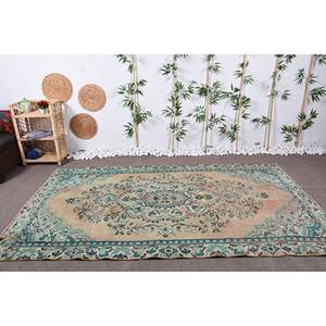 Alfombra turca clásica Beige azul Vintage 5,4X9,1 pies lana sala de estar alfombra Patchwork látex respaldo rayas Rectangular para adolescentes - Product Image 1
