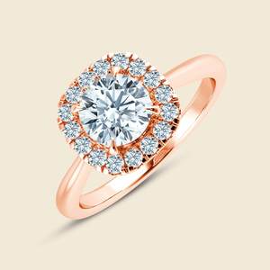 VB Arts Snuggled Cushion Halo Pinched Diamond Ring Brilliant Cut Lab Grown Diamond 0.3 Carat F-VS IGI Certified 14K Solid Gold - Product Image 2