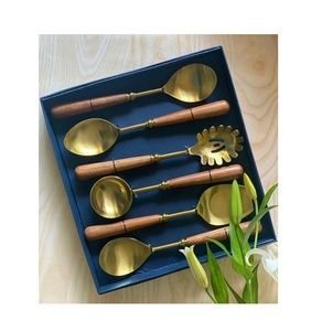 Juego de cubiertos de oro de lujo con asas de madera Cubiertos elegantes para mesa de comedor Boda Cocina Restaurante Fiesta Uso India - Product Image 1