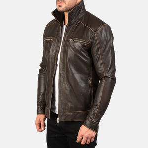 Chaqueta de Cuero de Oveja para Hombre, Corte Entallado, Cierre de Botones, Bolsillos Modernos con Solapa, Diseño de Motociclista, Corta, Hecha en Pakistán - Product Image 3