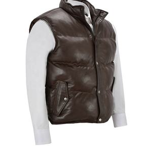 ATLANTIC Men's New Brown Real Sheepskin Chaleco de cuero acolchado ODM Supply Casual Winter Puffer Vest - Product Image 5