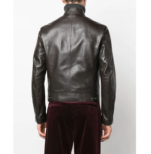 Veste de course moto slim fit pour homme, noire, manches longues, fermetures éclair, poches latérales, cuir d'agneau, style urbain - Product Image 6