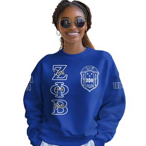 Zeta Phi รุ่นเบต้า1920เสื้อกันหนาวคอกลมสำหรับผู้หญิงสีฟ้าเสื้อสวมหัวผ้าฝ้าย100% ปักโลโก้ด้านหน้าแบบกรีกสำหรับใส่ในฤดูหนาว - Product Image 4