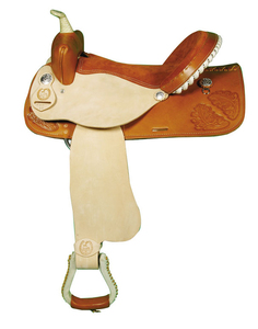 Selle Western en cuir de vachette avec arbre en bois, incrustation de poils, travail floral sculpté à la main, style Western pour la randonnée à cheval - Product Image 4