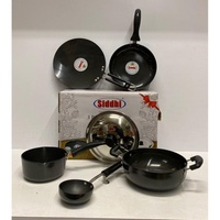 Set Peralatan Masak Aluminium Stainless Steel Lapisan Granit Anti Lengket Hitam Tutup Kaca Gagang Panjang Desain Modern Kompatibel Induksi