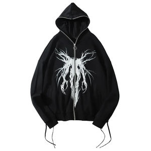 Techwear Sweat à capuche de haute qualité Heavy Sport Hoodie Casual Loose Large Size Street Full Zip Pullover Hommes Hoodies & Sweatshirts - Product Image 5