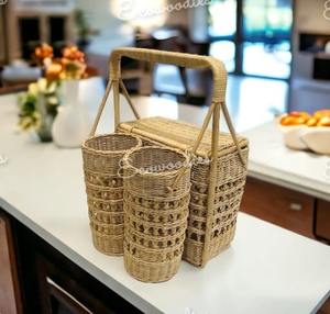 Cesta de Picnic de mimbre de sauce rectangular de diseño clásico, contenedor de alimentos, bolsa de cesto de diseño múltiple con compartimento de almacenamiento de botellas - Product Image 1