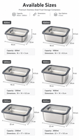 Boîte à lunch bento à double étage en acier inoxydable 304, capacité de 1 à 3 L, couvercle en verre épaissi, anti-fuite, résistant à la chaleur, compatible micro-ondes