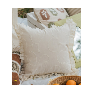 White 16x16in 100% Cotton Embroidered Butti <b>Cushion</b> Dyed With Natural Colors For Export Buyers & Global Dispatch Quick Shipping - Product Image 3