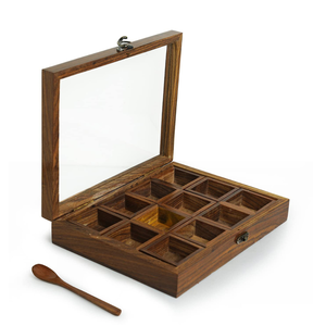 Wooden Spice Box Set-12 Boxes Storage <b>Kitchen</b> Decorative Wooden Masala Box & Masala Dani Utility Safe Spice Box Set Gift for Mom - Product Image 1