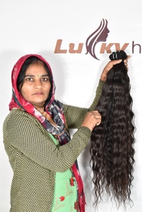 100% Cuticule Alignée Double Trame Ondulée Remy Vague Naturelle Noir Vierge Extensions Temple Indien Machine 100% Cheveux Humains Noir - Product Image 2