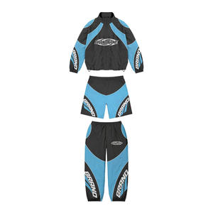 Vente en gros Ensemble deux pièces pour homme Survêtement vintage à fermeture éclair Survêtement en nylon à rayures réfléchissantes de grande taille coupe-vent de sublimation - Product Image 1