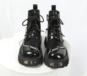 נשים הכי חדש מתכת לקצץ מגפי קרסול שרוכים עבים מגפי מסיבת נעלי נופש לנשים סתיו חורף אופנה פנאי בוטות - Product Image 2