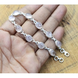 กำไลข้อมือและกำไลเงินแท้ 925 ประดับโรสควอตซ์ทรงหยดน้ำ ดีไซน์หรูหรา - Product Image 2