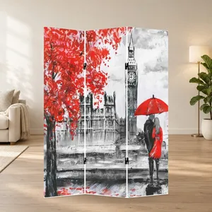 Pantalla Plegable de Lona de Doble Cara con Pareja Bajo un Paraguas Rojo en Londres - Product Image 1