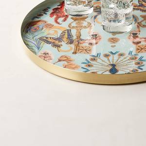 Plateau de service rond décoratif en émail de qualité supérieure avec impression d'art animal paon, plateau à cadre métallique pour la maison et les cadeaux - Product Image 6