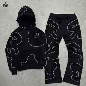 2025 New Winter Plus Size Eco-Friendly Reversible Hooded Vintage Acid Wash Custom Rhinestone Printed Two-Piece Men's <b>Tracksuits</b> - Product Image 6