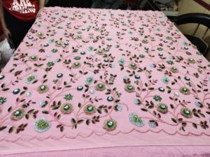 Women's Breathable Pink <b>Yellow</b> Beaded Net Fabric Embroidered Tricot Material for Evening Parties Weddings and Partywear Dresses - Product Image 6