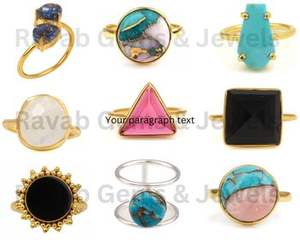 Women's Fine Jewelry-Solid 925 Sterling Silver 18K Gold-Plated Mohave Turquoise Pink <b>Opal</b> Copper Square 12mm Bezel Setting <b>Ring</b> - Product Image 2