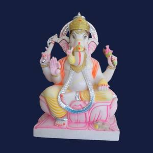 N ° 1 qualité marbre indien coloré marbre blanc Ganesha Statue pour le culte indien fabriqué à la main assis Ganpati Bappa Statue - Product Image 3