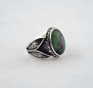 Handmade Thổ Nhĩ Kỳ <span class=keywords><strong>Ruby</strong></span> Zoisite Nhẫn 925 Sterling Bạc Sọc Thiết Kế Người Đàn Ông Thanh Lịch Của Bạc Trang Sức Quà Tặng Độc Đáo Cho Những Người Đặc Biệt - Product Image 3