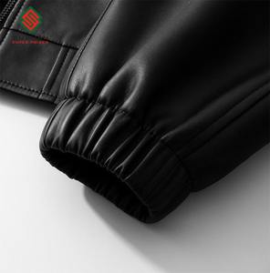 Chaqueta Bomber Casual de Cuero Negro para Hombre, Estilo Retro Minimalista, Cuello Mao, Cierre Sólido, Servicio OEM - Product Image 5