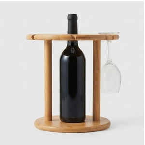 Porte-bouteilles à vin en bambou avec supports à verres, design minimaliste, vaisselle réutilisable - Product Image 4