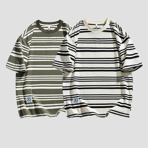 Haute qualité Logo personnalisé hommes rayé Style Vintage t-shirt décontracté à manches courtes confortable respirant coton pour vêtements en vrac - Product Image 1