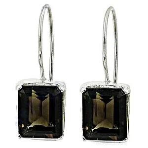 Boucles d'oreilles pendantes géométriques en argent 925 et quartz fumé Art Palace pour femme, style bohème, à porter au quotidien, certifiées par une tierce partie - Product Image 1