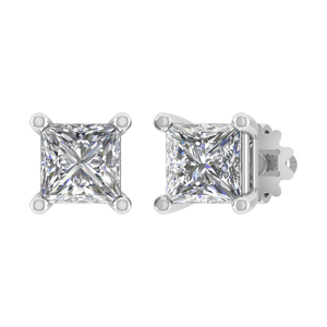 Boucles d'Oreilles Solitaire à Quatre Prong en Platine, Diamant Cultivé en Laboratoire, Coupe Princesse 950, Bijoux Fins pour Femmes - Product Image 2