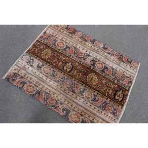 Alfombra Vintage de 3.1x3.8 pies, Alfombra Turca Pequeña, Alfombra de Lana Azul Ombré - Product Image 3