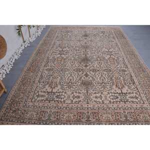 Alfombra turca Vintage Beige clásica de 6,7x9,7 pies, alfombra de felpa hecha a mano, Material de lana, diseño de retazos, pasillo Rectangular de látex, nuevo - Product Image 4